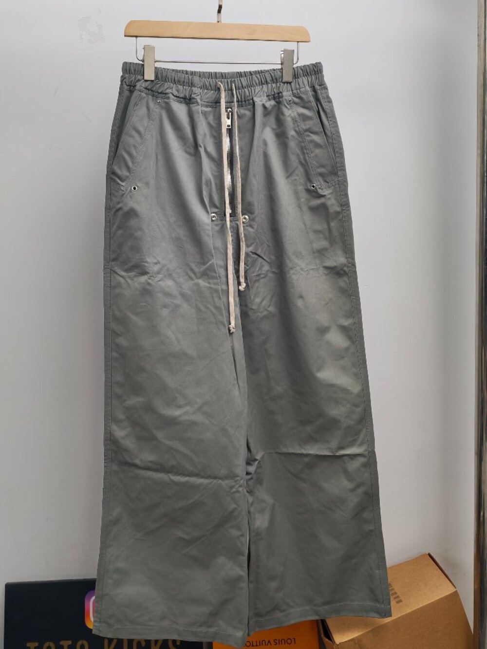 Grey Front Zipper Wide Leg Cargo Pants